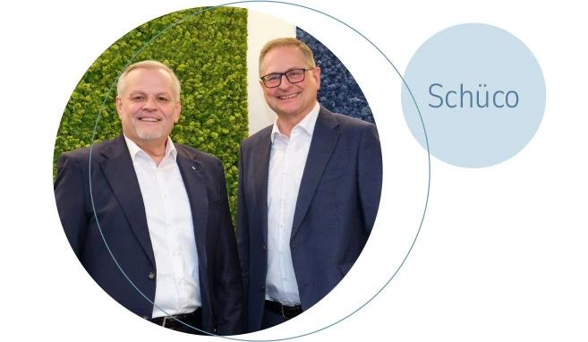 Partner im Namen der zirkulären Wirtschaft: Andreas Engelhardt (Vorsitzender der Geschäftsleitung Schüco International, l.) und Bernd Fleschenberg (Geschäftsführer und COO TSR Group)