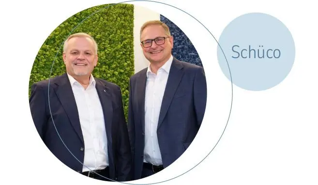 Partner im Namen der zirkulären Wirtschaft: Andreas Engelhardt (Vorsitzender der Geschäftsleitung Schüco International, l.) und Bernd Fleschenberg (Geschäftsführer und COO TSR Group)