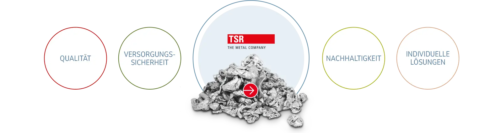 Grafik Partner der Industrie: Qualität, Versorgungssicherheit, Nachhaltigkeit, Individuelle Lösungen bei TSR