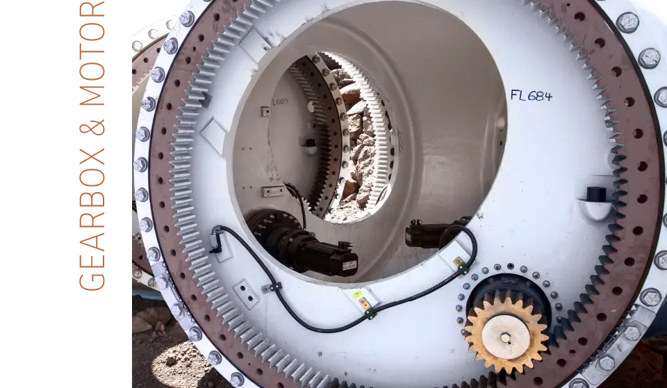  Interior view of the gearbox and motor of a wind turbine