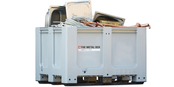 Kleinbehälter THE METAL BOX gefüllt mir Altmetall